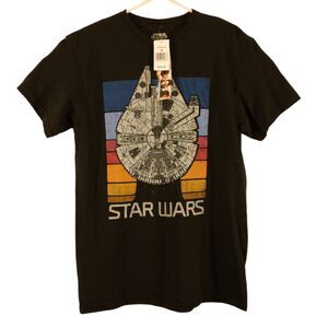 Star Wars Disney tshirt mens M Medium black millennium Falcon graphic retro NWT